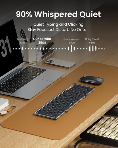 ProtoArc Foldable Keyboard and Mouse, XKM01 True Full-Size Folding Wireless Keyboard Mouse Combo for Business Travel, a Portable Office Suite On-the-Go, Compatible with Laptop iPad Tablet - Black Gray