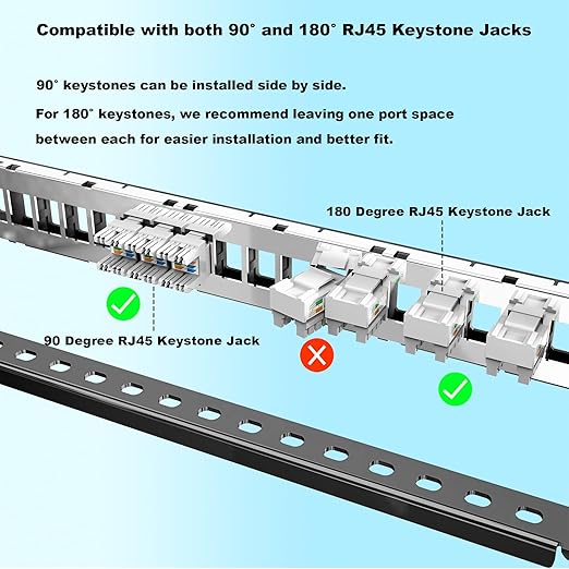 Jadaol 24 Port Blank Patch Panel, 1U 19inch Rack/Wall Mount Patch Panel with Cable Management Bar, Compatible with Cat6 Keystone Jacks, HDMI, Coax, USB, Fiber, Audio Keystone Jacks