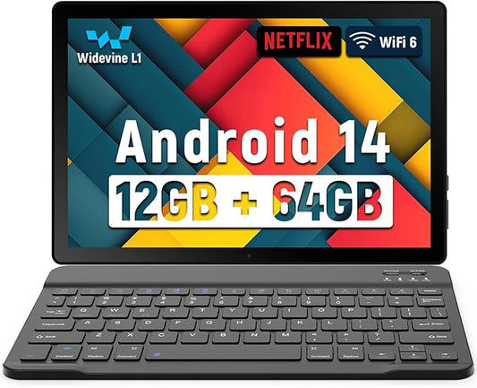 Latest 2025 Upgraded Android Tablet 10.1 Inch with IPS HD Touch Screen, Dual Camera, 64GB Storage 1TB Expansion, 8 in 1 Tablets Kit with Keyboard, Protective Case, Mouse, Stylus, BT 5.4, WiFi 6