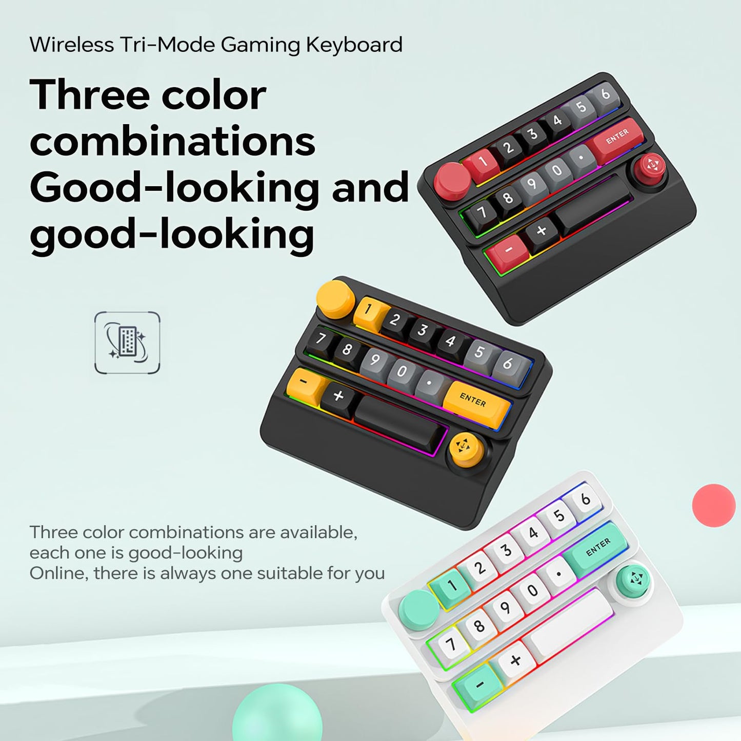 Adventurers W909 Wireless RGB Mechanical Numeric Keypad, Hot-Swappable, Macro-Programmable Numpad, Joystick & Knob Control for PC/Tablet/Laptop/Phone, Tri-Mode Connectivity (Yellow on Black)