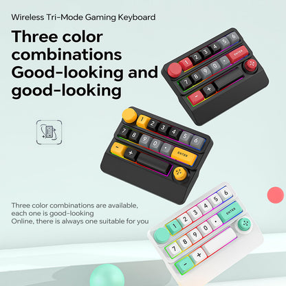 Adventurers W909 Wireless RGB Mechanical Numeric Keypad, Hot-Swappable, Macro-Programmable Numpad, Joystick & Knob Control for PC/Tablet/Laptop/Phone, Tri-Mode Connectivity (Yellow on Black)