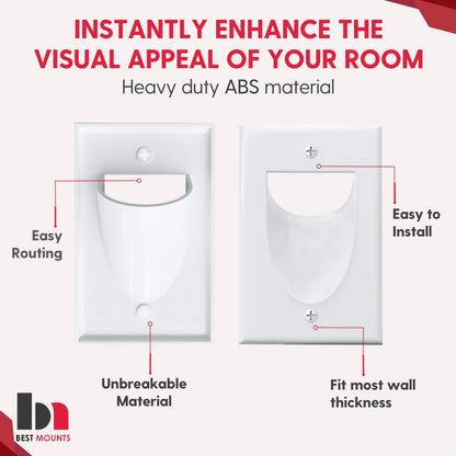 1 Pack Wall Plate Cable Pass Through with Bracket - In Wall Cable Management Kit - Recessed Cable Wall Plate Pair with Single Gang Low Voltage Mounting Bracket - Decorator Cover for Low Voltage Cables