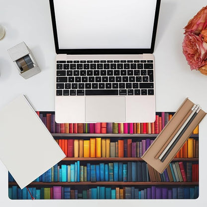 Large Gaming Mouse Pad for Desk,Bookshelves Full of Books Desk Mat,Colorful Books Desk Pad,Extended Big Computer Keyboard Mouse Pad with Non-Slip Base and Stitched Edge,35.4"x15.7"