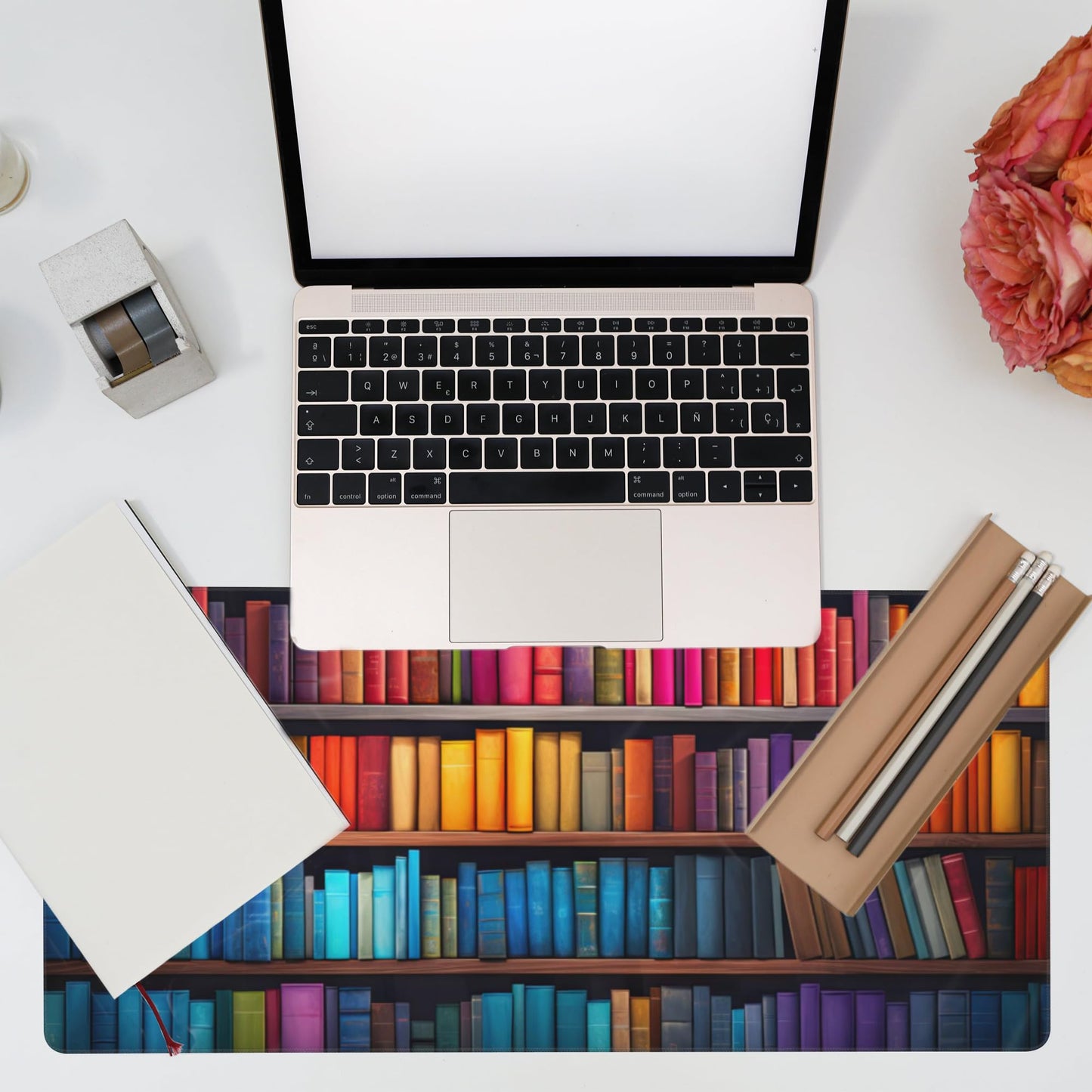 Eflxamz Large Gaming Mouse Pad for Desk,Bookshelves Full of Books Desk Mat,Colorful Books Desk Pad,Extended Big Computer Keyboard Mouse Pad with Non-Slip Base and Stitched Edge,35.4"x15.7"