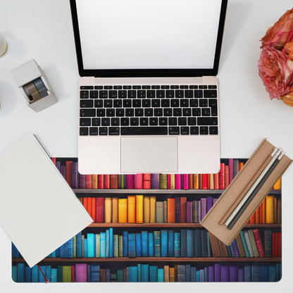 Eflxamz Large Gaming Mouse Pad for Desk,Bookshelves Full of Books Desk Mat,Colorful Books Desk Pad,Extended Big Computer Keyboard Mouse Pad with Non-Slip Base and Stitched Edge,35.4"x15.7"