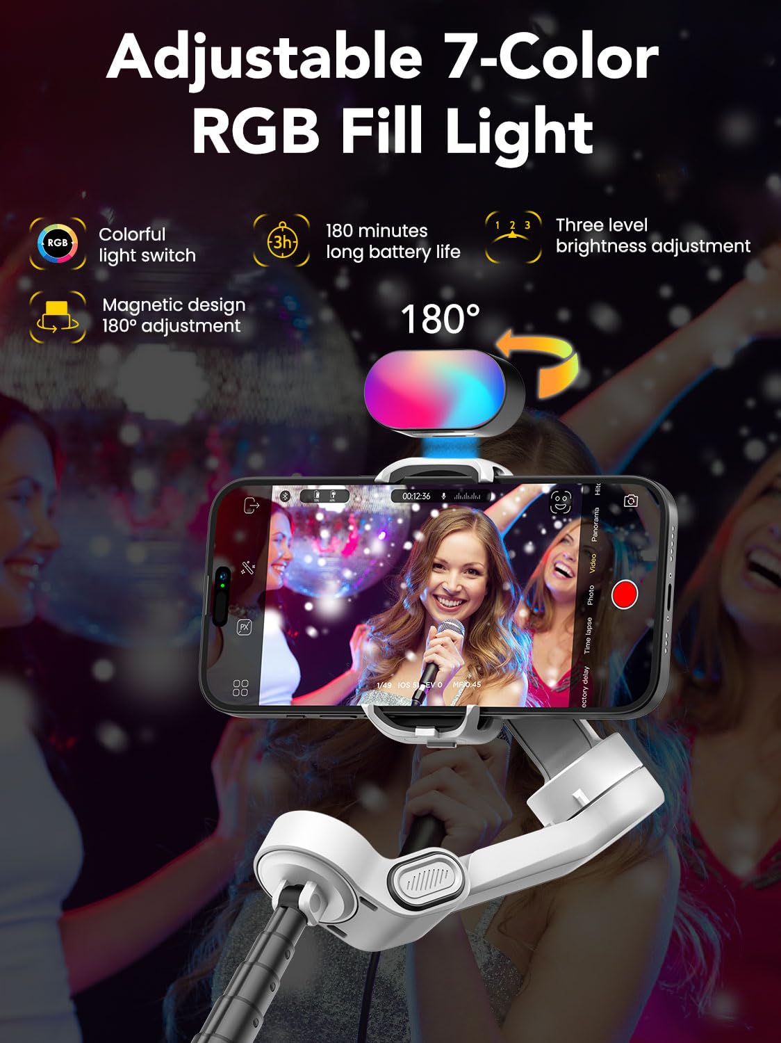 AOCHUAN Smart X2 3-Axis Gimbal Stabilizer for Smartphone with Adjustable RGB Fill Light, Built-in 20cm Extension Pole Selfie Stick, OLED Screen for Night Shots, Video Recording,X2 KIT White