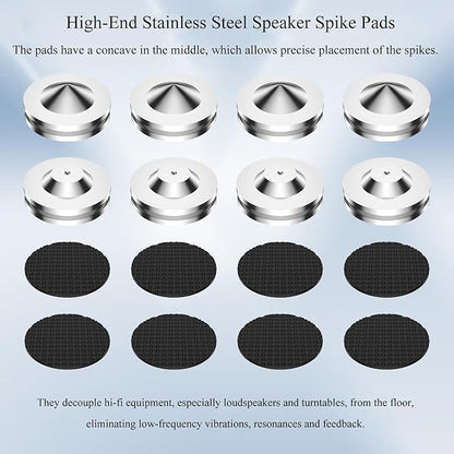 Audiocrast 4X HiFi Speaker Spikes, Isolation Stand Feet Pad, Stainless Steel Shock Absorber Vibration Dampener with Non-Slip Mats for Audio Speaker Subwoofer CD DVD Amplifier Turntable DAC