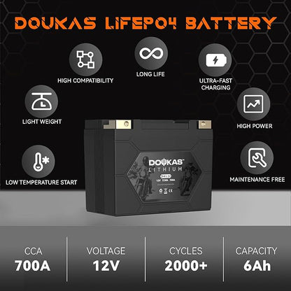 DKL20 700A LiFePO4 Motorcycle Lithium Battery, 12V 6Ah Powersports Battery, Compatible Jet Ski, Quad, Lawn Mower, Scooter, Generator Battery, Snowmobile