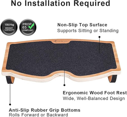 StrongTek Ergonomic Wood Foot Rest for Enhanced Circulation & Comfort, 350lbs Capacity, Rocker Balance Board for Standing Desks, Non-Slip, No Assembly, 18" Wide - Ideal for Office/Home