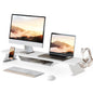 Fenge Dual Monitor Stand, Wooden Desk Shelf with Headphone & Phone Holder