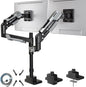 ARES WING Dual Monitor Mount, Adjustable Stacked Monitor Stand with USB A/C, Heavy Duty Gas Spring Monitor Desk Stand for 2 Monitors for 24-57 Inch Ultrawide Screen, 75/100/200 Vesa Mount, Black