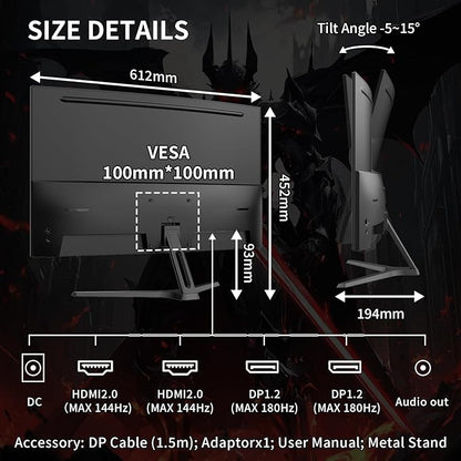SANSUI 27 Inch WQHD 2560X1440 Curved Gaming Monitor, 180Hz MPRT 1ms Computer Monitor,HDMI2.0 * 2, DP1.2 * 2, Freesync, Curved 1500R, 5000:1 Contrast Ratio, 120% sRGB,HDR(ES-G27C1Q DP Cable Included)