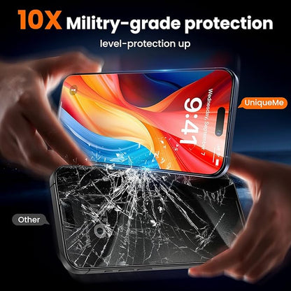 UniqueMe for iPhone 15 Plus Screen Protector - [Military Grade Shatterproof & 9H+ Hardness] Screen Protector 15 Plus Tempered Glass Full Coverage Protection, Easy Installation, 2 Packs