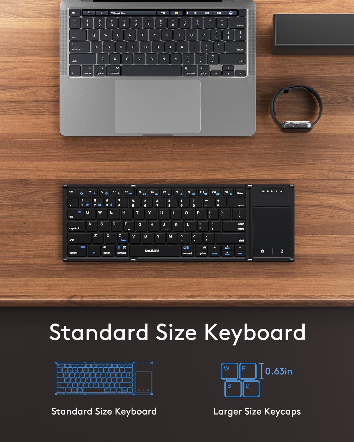 Samsers Full-Size Foldable Bluetooth Keyboard with Larger Touchpad, Black