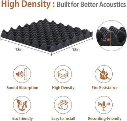 36 Pack Acoustic Foam Panels with Self Adhesive 12" X 12" X 1.2" Sound Proof Foam Panels for Walls High Density Egg-Crate Soundproof Wall Panels for Studio Office Gaming Room
