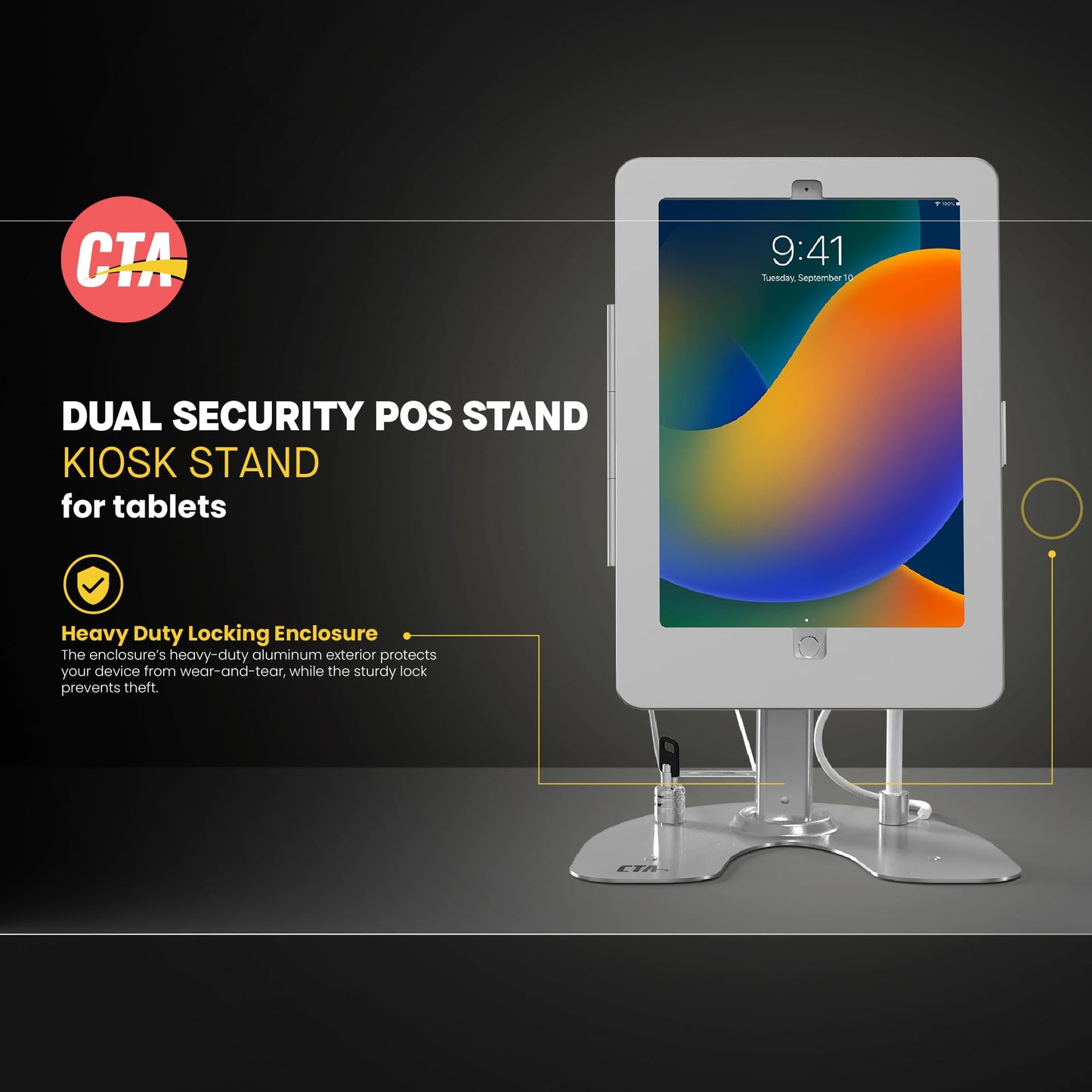 CTA Digital Dual Kiosk Stand – CTA Dual Security Kiosk Stand with Locking Case and Cable for iPad 7th,/ 8th/ 9th Gen 10.2” (PAD-ASK10)