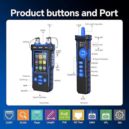 NOYAFA NF-8508 Network Cable Tester Kit with RJ45 Crimp Tool, Ethernet Cable Tester with Optical Power Meter, RJ45 Network Tester with Crimper Stripper Cutter for Cat5 Cat6 Cat7 8P8C