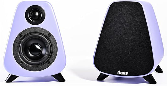AORS Powered Bookshelf Speaker,Active Bluetooth 5.3 – 80W RMS 2-Way Stereo / 3″ Aluminum Long-Stroke Woofer & 20 mm Silk Dome Tweeter, RCA + Optical Inputs, Sub-Out & Remote Wooden（AS-31Matte purel）