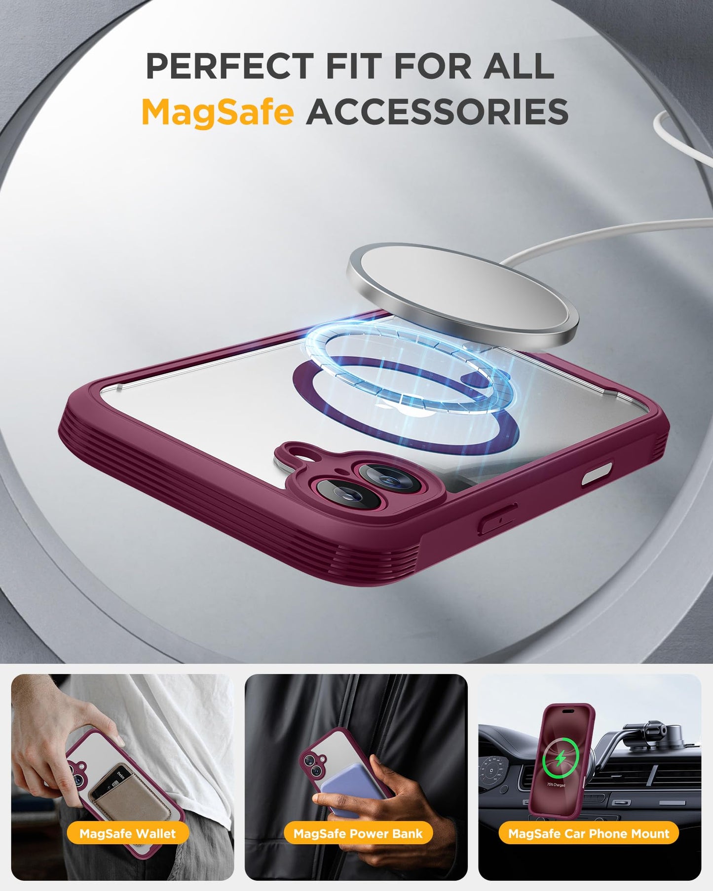 Miracase for iPhone 16 Case 6.1'', [Bubble Free] Full-Body Bumper Phone case with Built-in Full Glass Screen &Lens Protector,No Gap,Compatible with MagSafe,Drop Proof 16 Cover, Plum