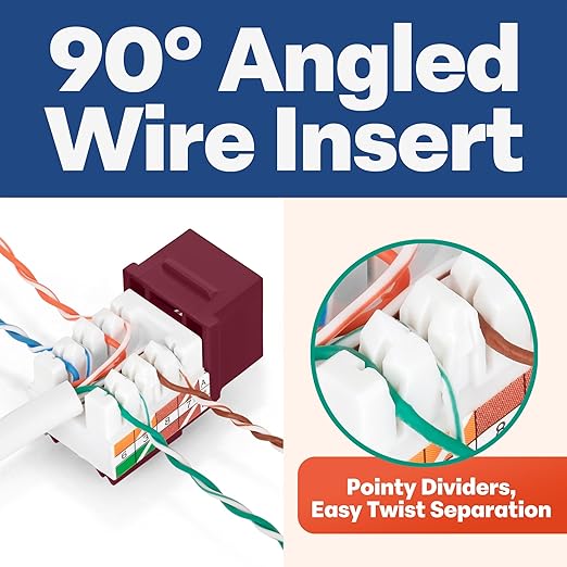 Everest 90° Angled RJ45 Cat5e Keystone Jacks 50-Pack in Red - Slim Profile Female RJ45 Connectors - Cat 5e Keystone Jack - Compatible with 90° Angled Speed Termination Tool - easyJACK (B094WB91H3)