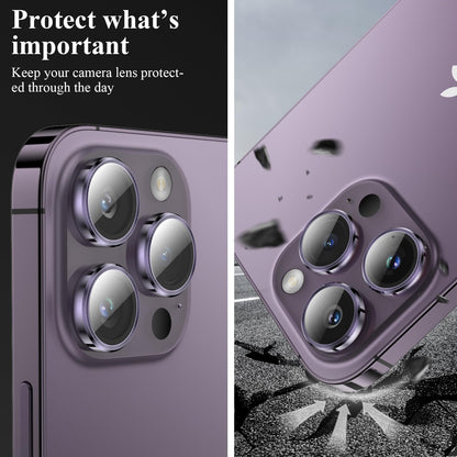 YWXTW Designed for iPhone 14 Pro Max Camera Lens Protector, for iPhone 14 Pro Camera Lens Protector, Individual Metal Anti Scratch HD Clear Case Friendly Tempered Glass Camera Cover, 1 Set (Purple)