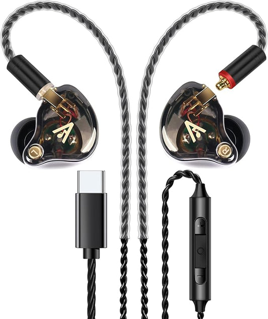 Vibes 202MC USB-C Wired Earbuds - HiFi in Ear Monitor Headphones - Noise Isolating Ear Buds w/ Mic - Clear Sound, Deep Bass & Comfort-Fit Earphones - MMCX to USBC, Silver Plated Cord, Carrying Case
