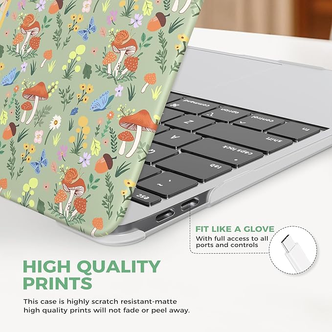 iCasso for MacBook Air 13 inch Case 2020 2019 2018 Release A2337 M1 A2179 A1932, Flower Hard Shell Protective Case for MacBook Air 13.3 inch + Keyboard Cover + Screen Film, Green Flower