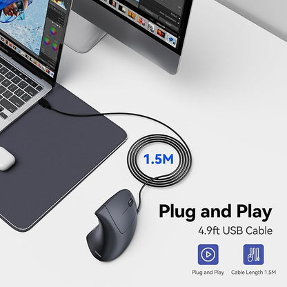 TECKNET Wired Mouse, 6400 DPI Ergonomic Mouse 6 Buttons Silent Mice 4 Adjustable DPI Vertical Mouse Compatible with Windows/Chrome/Laptop/Computer