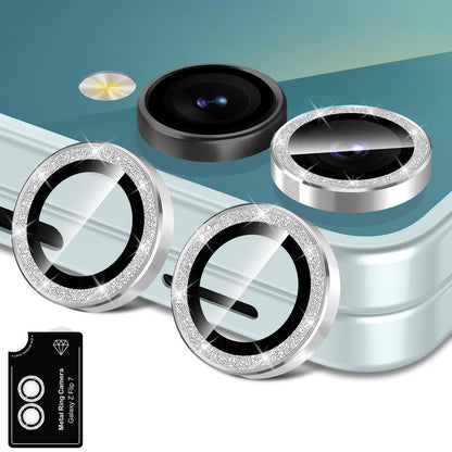 Avocase for Samsung Galaxy Z Flip 7 Camera Lens Protector, Individual Metal Ring Tempered Glass Lens Cover, [Strong Adsorption] Scratch Resistant Ultra-Thin HD Clear Lens Cover, 1 Set-Silvery Sparkly