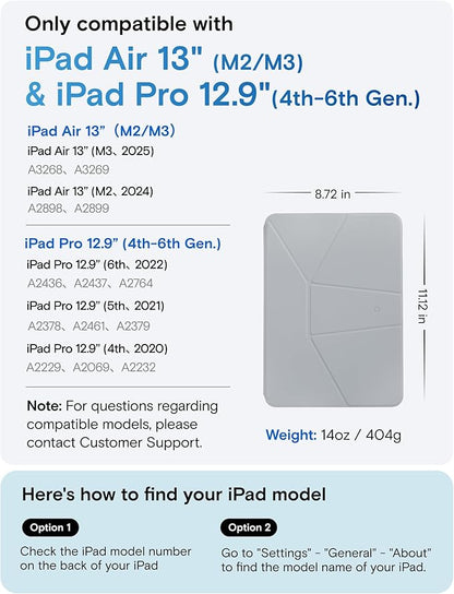 MOFT Dynamic Folio Case for iPad Air 13 Inch M3/M2 (2025/2024), iPad Pro 12.9 6th/5th/4th Gen, Silm Magnetic Stand Case with 20+ Viewing Angles, Auto Wake/Sleep, Cement x Sapphire