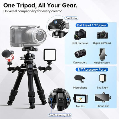 SIRUI Lightweight Mini Tripod, 1.9lbs Aluminum Desktop Table Tripod with Low-Profile Ball Head, Compact Design, 33lbs Load, 16.7" Max Height, for DSLR, Mirrorless Camera, Phone, Vlogging