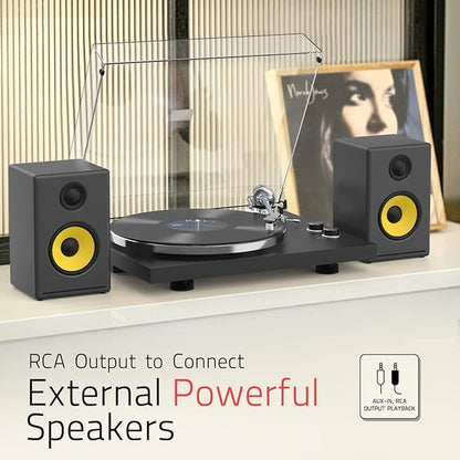 Turntables Record Player Wireless Output Connectivity Vinyl Player Belt-Drive Turn Tables Support 33&45 RPM Speed Phono Line Output USB Digital to PC Recording ATN3600L MM Cartridge Black