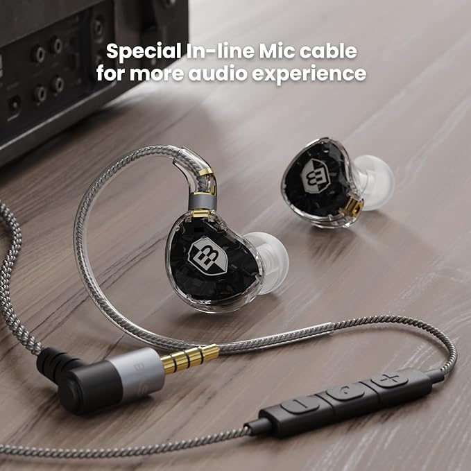 BASN ASONE 14.2mm Planar Driver in-Ear Monitors Earphone with Two Detachable MMCX Cables for Musicians Drummers Bass Players Singers(Black)