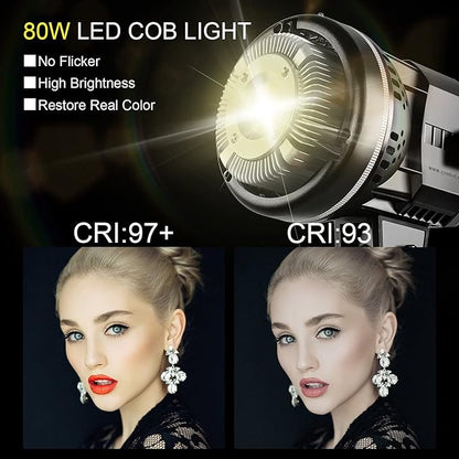 GVM 80W Photo Studio Lighting Kit, LED Video Light with Bowen Mount 23.6" Softbox, Tripod Stand, Continuous Output Daylight 5600K Lights for Photography