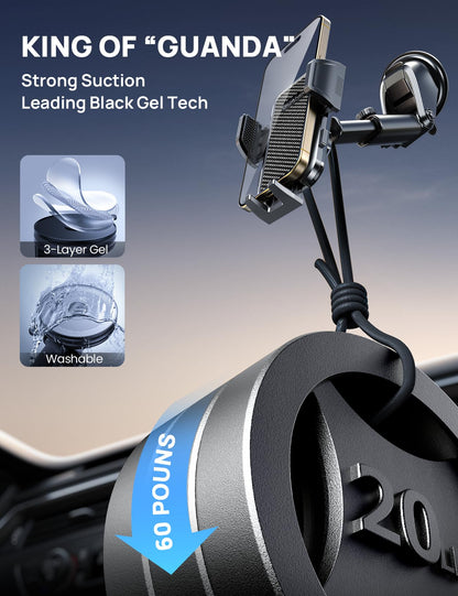 2026 Ultimate Car Phone Holder Mount (+Air Vent Clip) [Military Grade Stable], 360° Rotatable Suction Cup Car Phone Mount for Dashboard Windshield,Truck Cradle Stand for iPhone 17 16 Pro Max Samsung