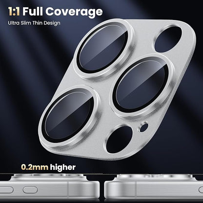 WSKEN for iPhone 16 Pro/iPhone 16 Pro Max Camera Lens Protector, [Military Grade Shatterproof] [Strong Adsorption] Metal Aluminum Alloy Tempered Glass Camera Screen Protector, Silver Titanium