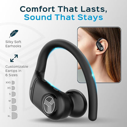 TREBLAB X4 Wireless Earbuds with Earhooks – 253H Battery, ENC Mic, Bluetooth 5.4, USB-C Charging Case, IPX5 Waterproof, Noise Isolating, for Running, Calls, Workouts – Bluetooth Over Ear Ear Buds
