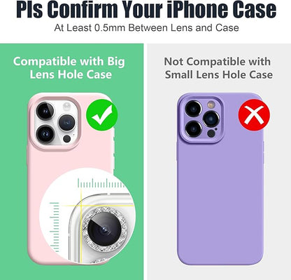 AGVEE 3+3 6 Pack for iPhone 16 Pro 6.3" / 16 Pro Max 6.9" Camera Lens Cover Protector, Bling Glitter & CD-Textured Metal Ring 9H Tempered HD Glass Camera Cover Protector Film, Glitter-Silver
