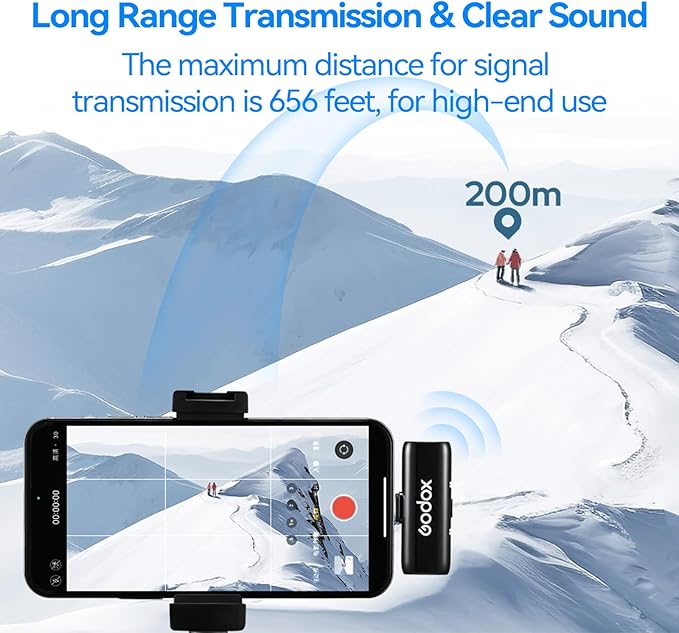 GODOX Wireless Lavalier Microphone with Noise Cancellation,200m/656ft,for iPhone 14/13/12/11 Camera YouTube TikTok,(2 TX + 1 RX + Charging Case)WES1-Kit2 Wireless Laval Mic with Battery Level Display
