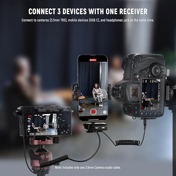 NEEWER CM28 Wireless Lavalier Microphone System, 1 Click Noise Canceling, 4GB Storage for 9Hrs of 48KHz 16 Bit Uncompressed Audio, Lapel Mic Compatible with iPhone/Android/PC/Camera/iPad