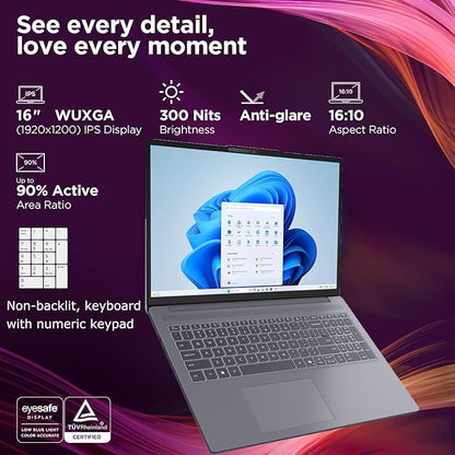 Lenovo Laptop Computer for Home Student Business, IdeaPad Slim 3, Intel i7-13620H (Beat Ultra 7 255U), 16GB DDR5 RAM, 256GB PCIe SSD, 16" FHD+, WiFi 6, Type-C, HDMI, Luna Grey, Windows 11 Pro, Wendbo