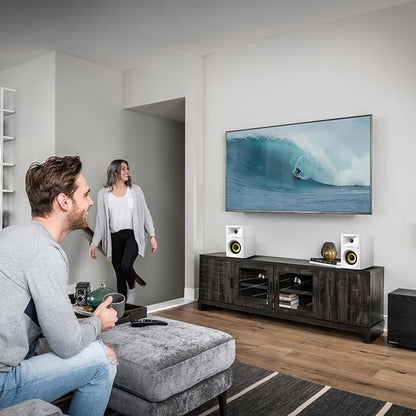 SW205 4" Bookshelf Speakers | Immersive HiFi Audio with Virtual Surround | Flagship DAC/DSP Engine | Geometric Diffusion Cabinet | 80W, Bluetooth 5.4/Optical/AUX Inputs, Wireless Remote, White