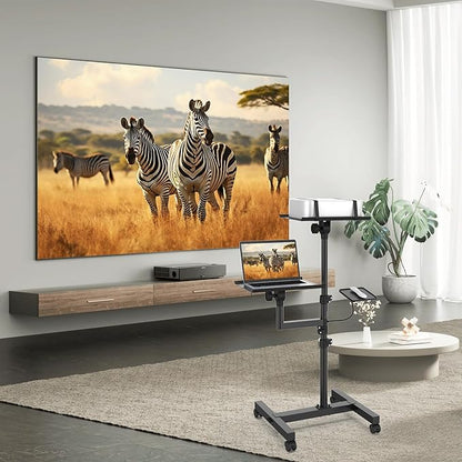 2 Shelves Mobile Projector Stand, Rolling Laptop Stand Adjustable Height to 47 Inches, Podium Stands with Ventilated Tray, Heavy Duty, Laptop Floor Stand for Office, Home, Stage, DJ