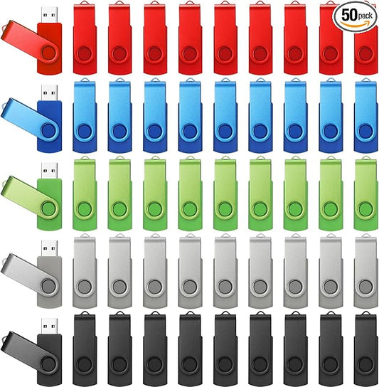Copkim 50 Pack 32GB USB 2.0 Flash Drives Bulk Portable USB Thumb Drives Swivel with LED Light Swivel Flash Memory Pen Jump Stick for Data Storage Back to School Office Employee Appreciation Gift