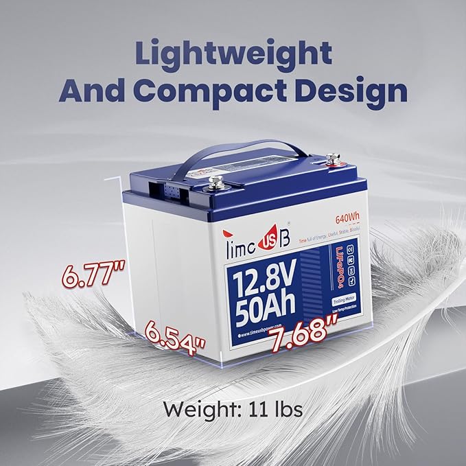 12V 50Ah Trolling Motor LiFePO4 Lithium Battery with Low-Temp Protection, 15000 Deep Cycle, Max. 60A Current at 30mins, 12V Battery for 20~70lb Boat Motor, Fish Finder, Instrument Panel etc.