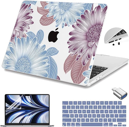 Teryeefi for MacBook Air M4 M3 M2 13.6 inch Case 2025 2024-2022,Fit Model A3240 A3113 A2681, Laptop Hard Shell Cases with Keyboard Cover & Screen Protector for MacBook Air 13.6", W-Flowers