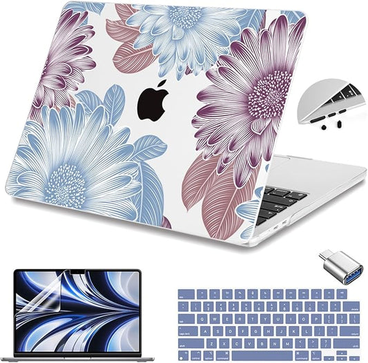Teryeefi for MacBook Air M4 M3 M2 13.6 inch Case 2025 2024-2022,Fit Model A3240 A3113 A2681, Laptop Hard Shell Cases with Keyboard Cover & Screen Protector for MacBook Air 13.6", W-Flowers
