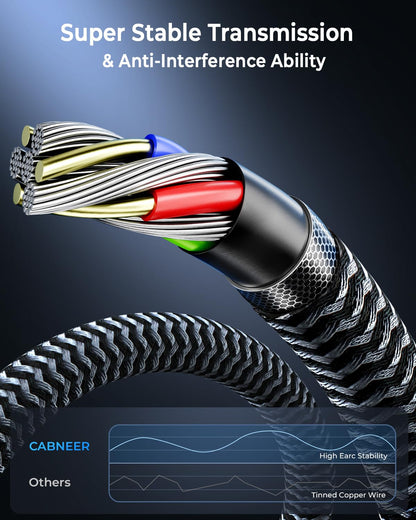 CABNEER 8K HDMI Cable 4 ft, 48Gbps High Speed HDMI 2.1 Cable, HDMI Cord 8K@60Hz 4K@120Hz Support for HDR eARC HDCP 2.2&2.3, HDMI Cable 2.1 Compatible with HDTV, Laptop, Monitor, PC