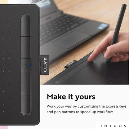 Wacom Intuos Small Bluetooth Graphics Drawing Tablet, 4 Customizable ExpressKeys, Portable for Teachers, Students and Creators, Compatible with Chromebook Mac OS Android and Windows - Black