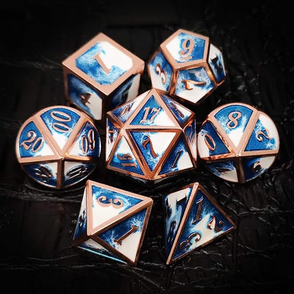 Haxtec Metal DND Dice Set Copper Blue White D&D Dice with Leather Dice Bag Compatible with Dungeons and Dragons RPG-Ice Dragon Bait